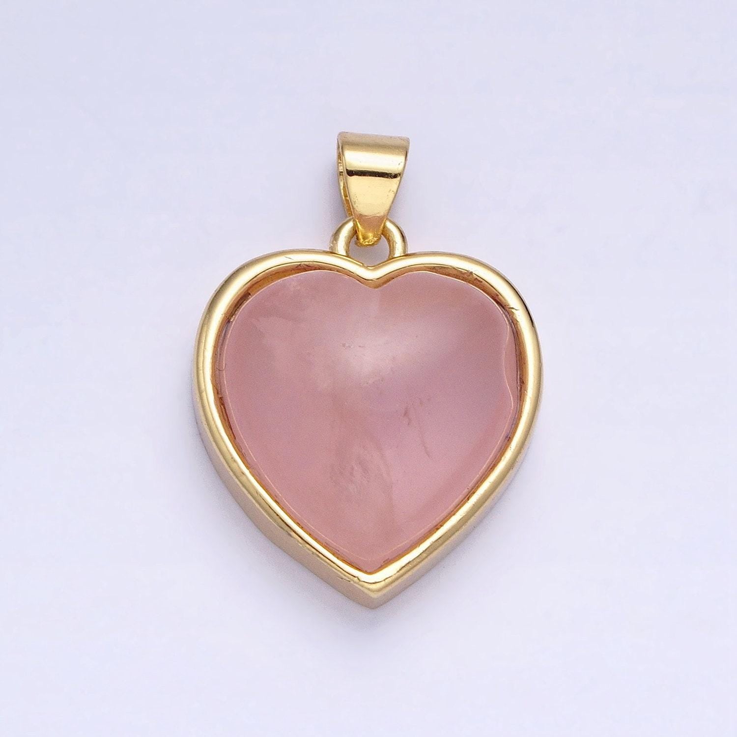 24k gold filled 21mm, 23mm rose quartz natural gemstone heart bezel pendant | aa275 aa277