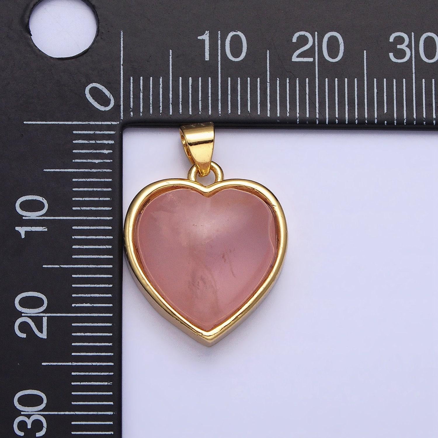 24k gold filled 21mm, 23mm rose quartz natural gemstone heart bezel pendant | aa275 aa277