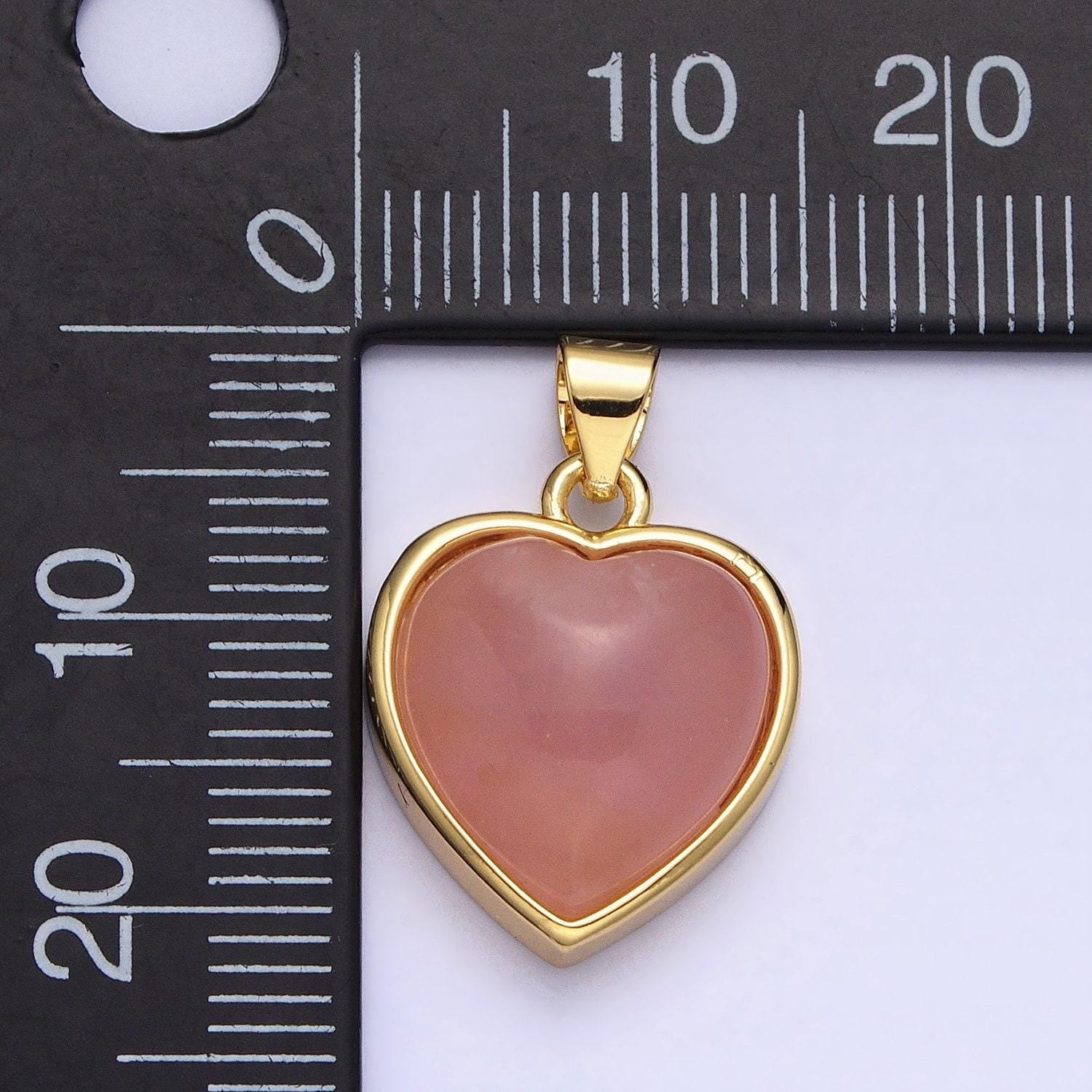 24k gold filled 21mm, 23mm rose quartz natural gemstone heart bezel pendant | aa275 aa277