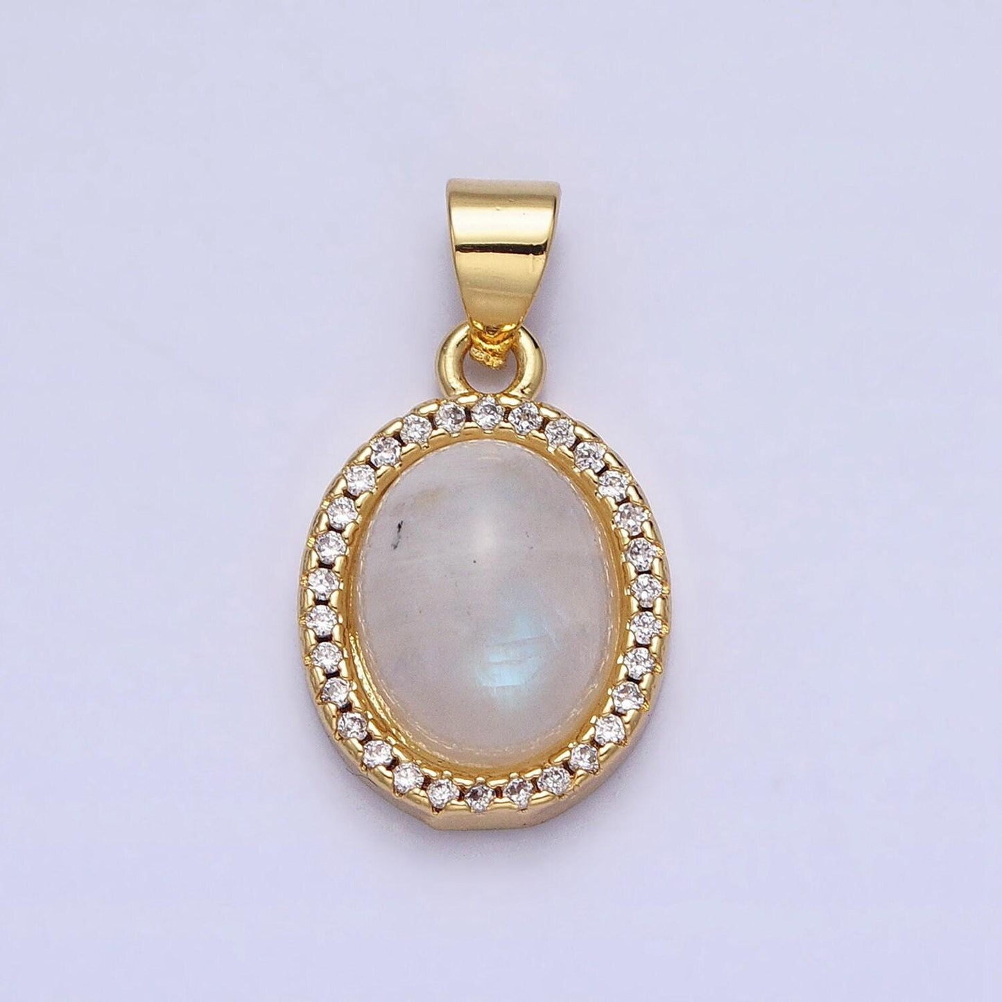 Moonstone amazonite amethyst oval charm 21x11mm gemstone pendant in 24k gold filled bezel with micro pave cz stone aa270