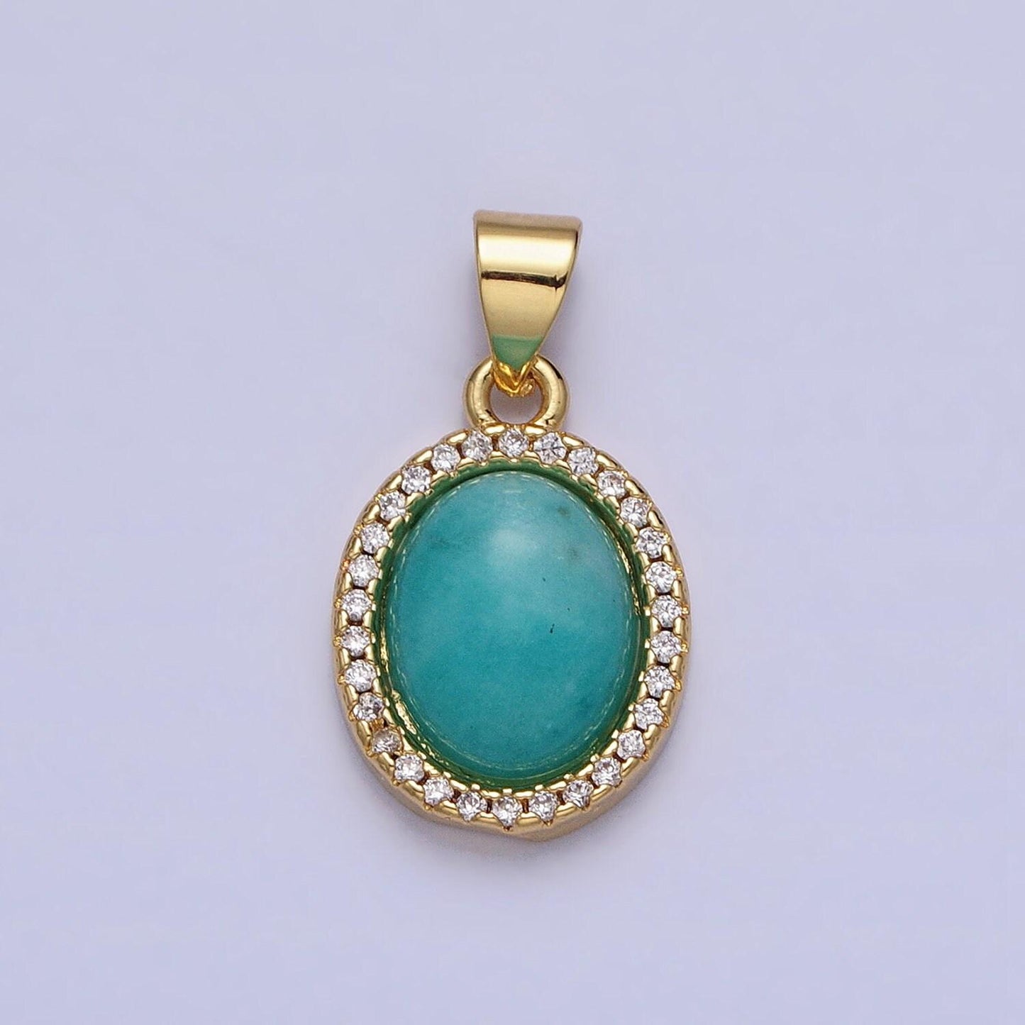 Moonstone amazonite amethyst oval charm 21x11mm gemstone pendant in 24k gold filled bezel with micro pave cz stone aa270