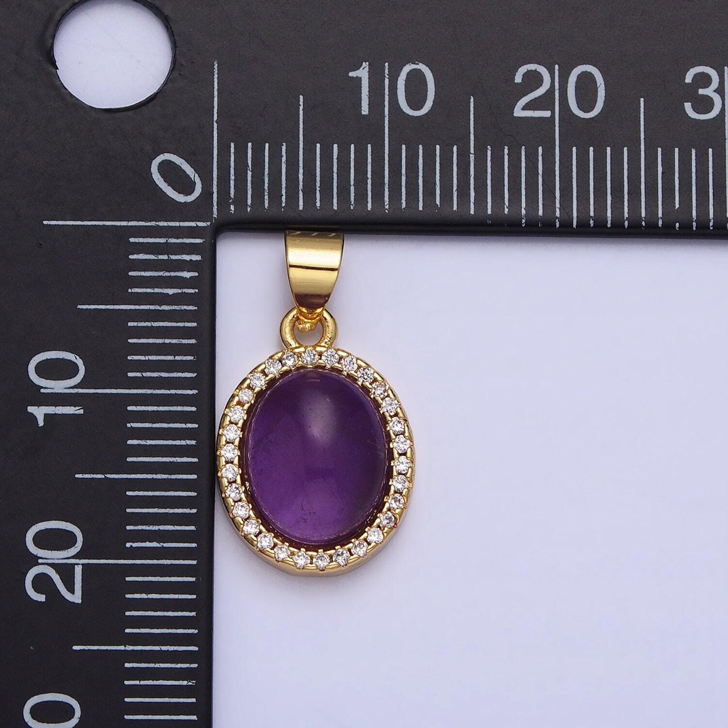 Moonstone amazonite amethyst oval charm 21x11mm gemstone pendant in 24k gold filled bezel with micro pave cz stone aa270