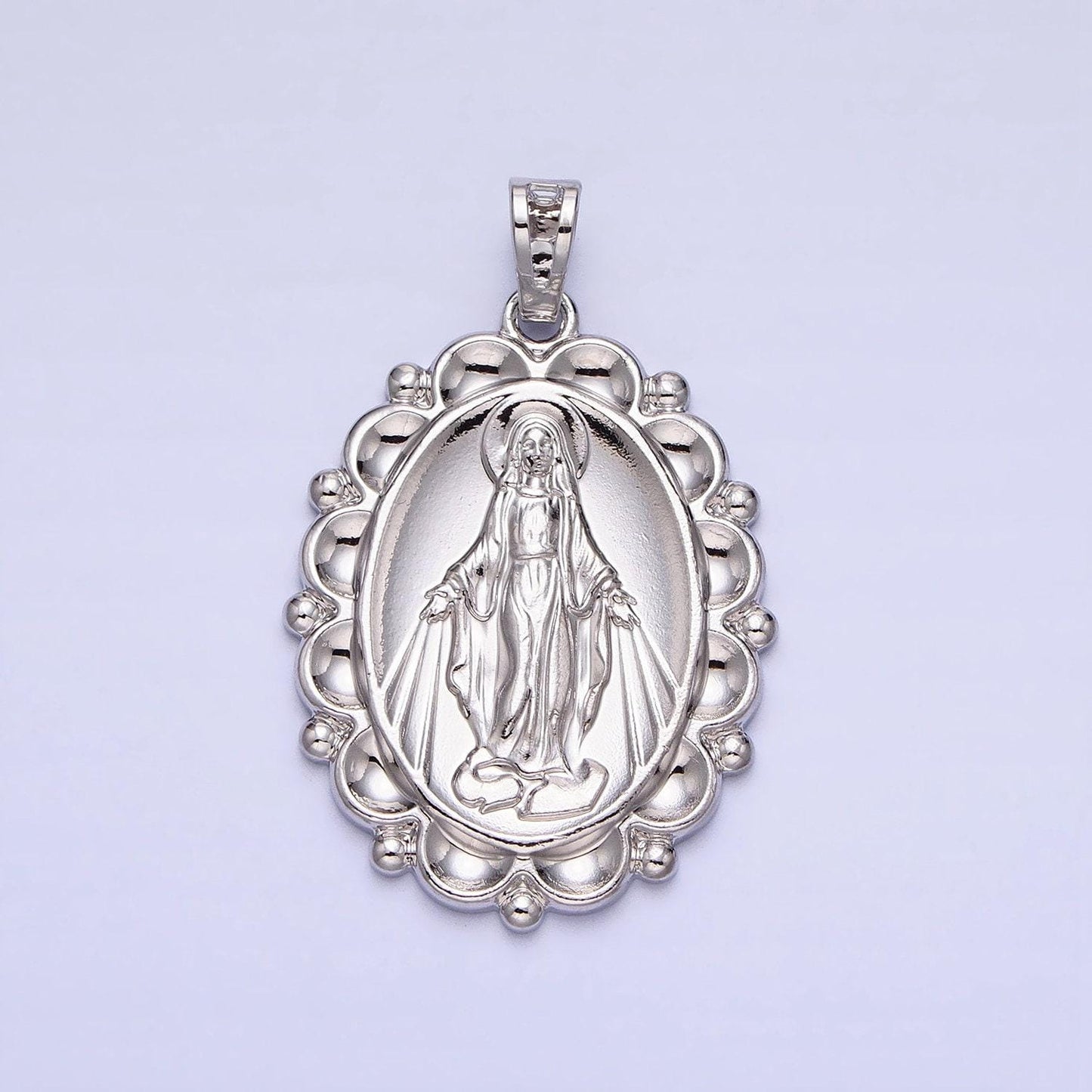 Silver oval miraculous lady pendant catholic virgin mary charm religious jewelry making medallion necklace pendant aa240