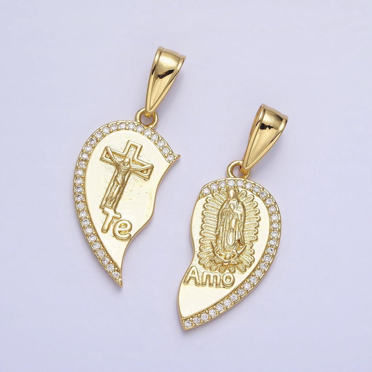 Te amo heart necklace pendant for couples or best friends virgin mary lady guadalupe couple’s necklace charm for religious jewelry aa227