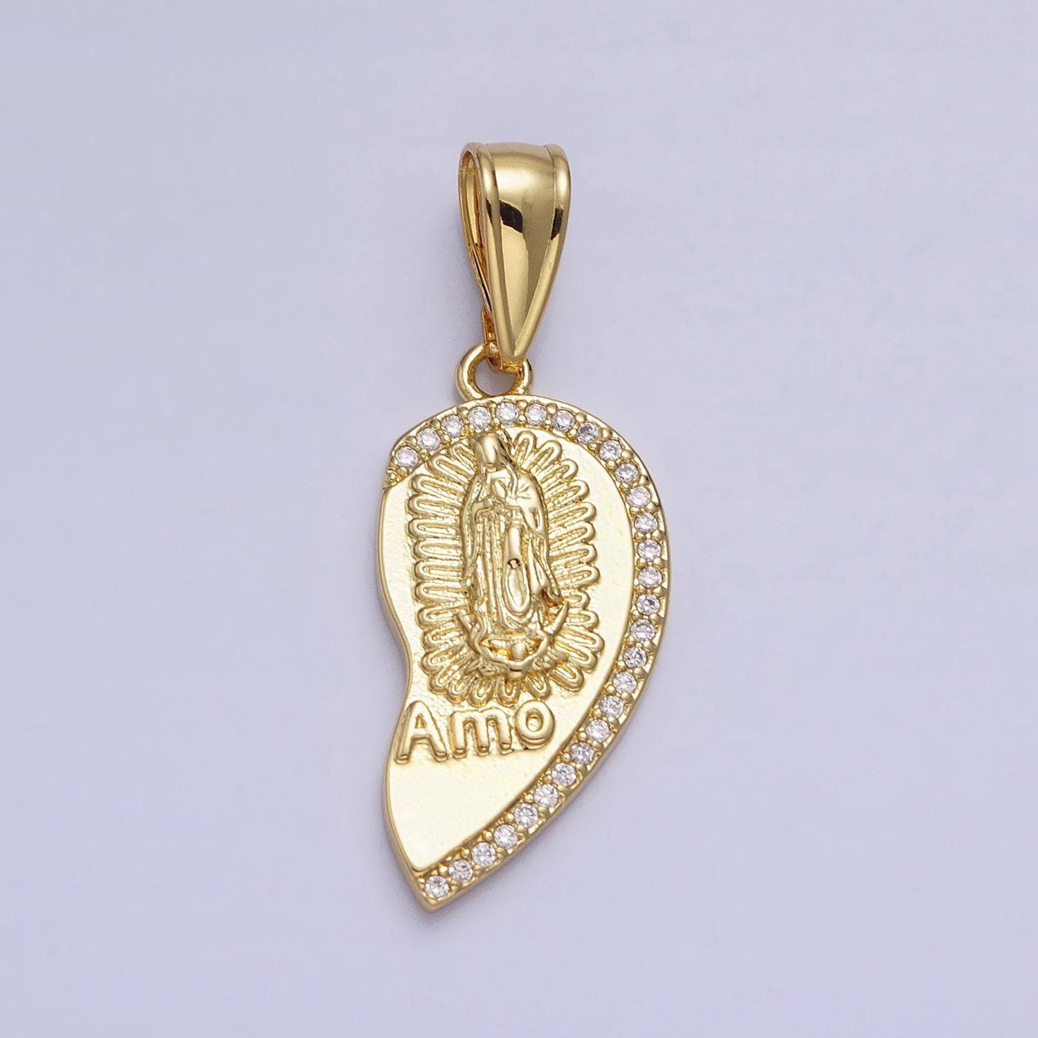 Te amo heart necklace pendant for couples or best friends virgin mary lady guadalupe couple’s necklace charm for religious jewelry aa227