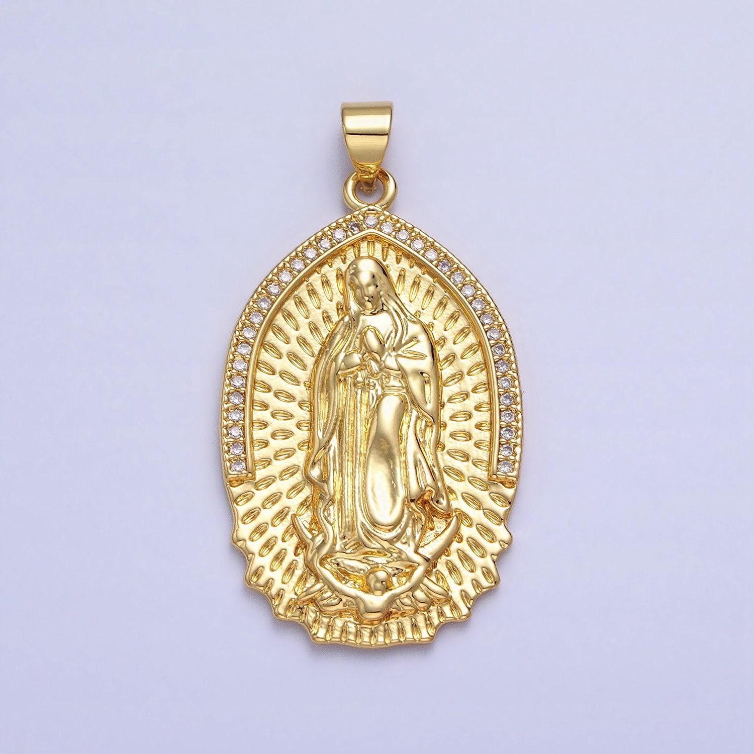 Micro pave 24k gold filled virgin mother mary charm medallion lady guadalupe religious pendant | aa226
