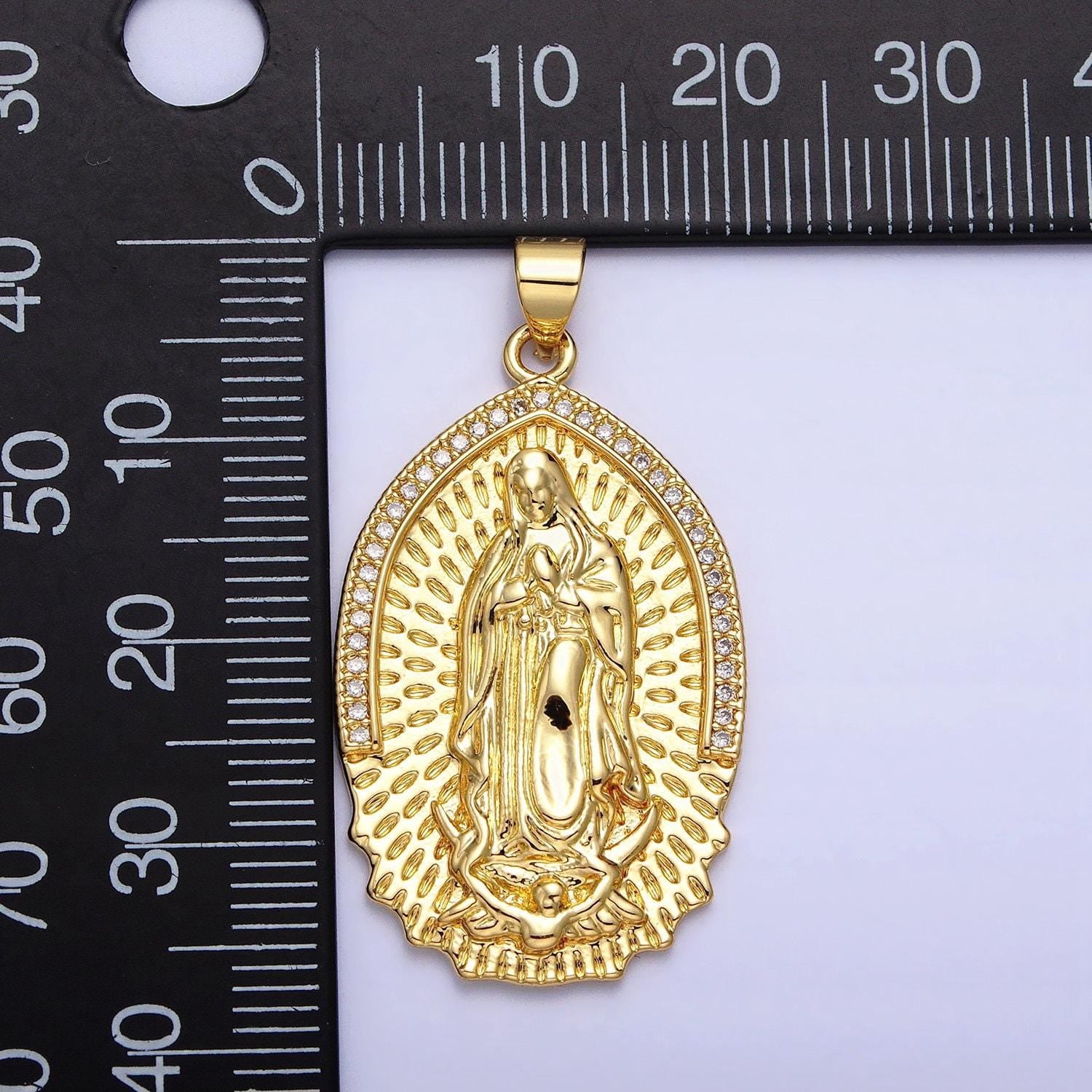 Micro pave 24k gold filled virgin mother mary charm medallion lady guadalupe religious pendant | aa226