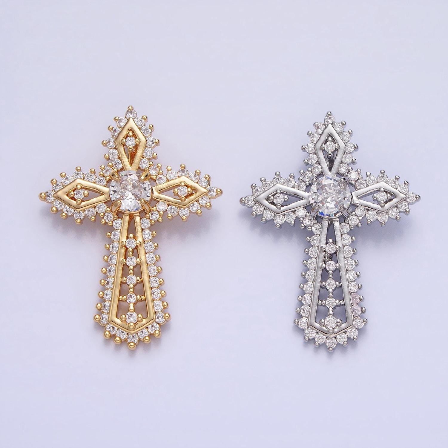 Elegant cubic cross charm in gold silver statement religious cross micro paved cz pendant | aa219 aa220