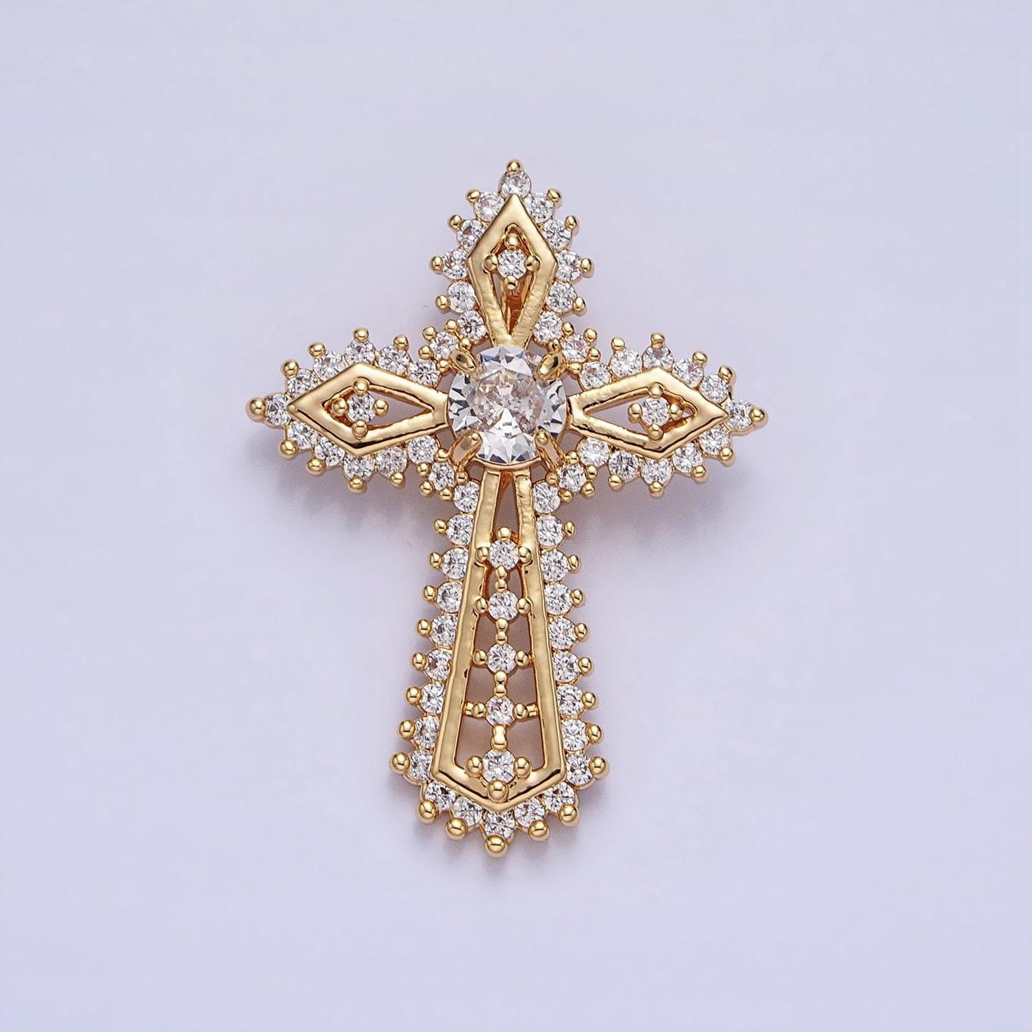 Elegant cubic cross charm in gold silver statement religious cross micro paved cz pendant | aa219 aa220