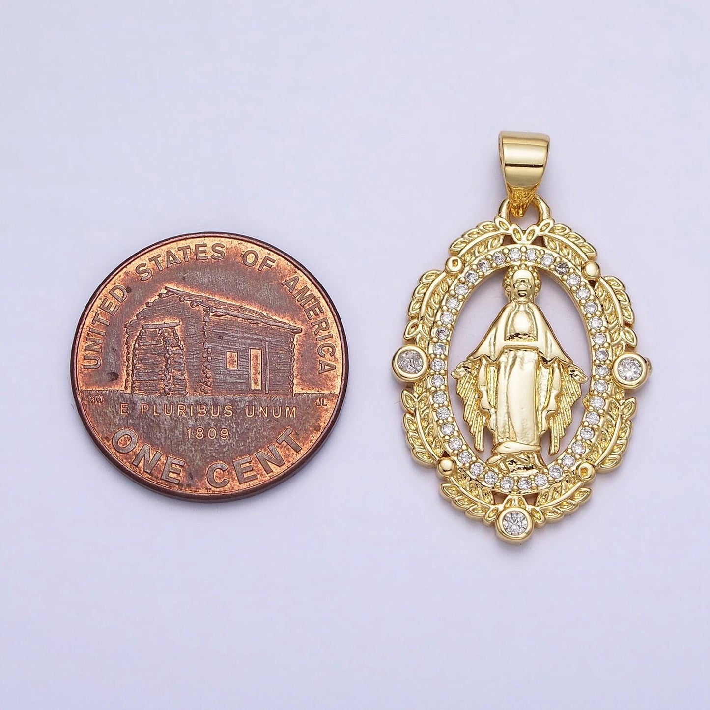 24k gold filled virgin mother mary micro paved cz wheat paddy oval pendant medallion necklace pendant | aa212