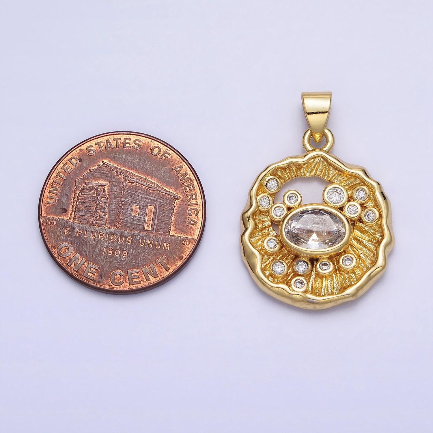 24k gold filled micro pave cz round evil eye pendant charm abstract rustic coin micro pave cz pendant charm, for diy jewelry aa204