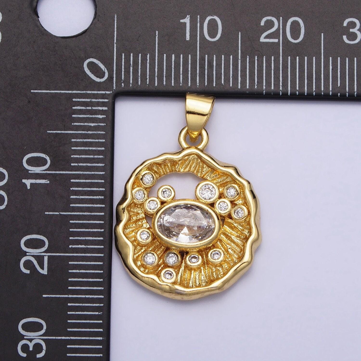 24k gold filled micro pave cz round evil eye pendant charm abstract rustic coin micro pave cz pendant charm, for diy jewelry aa204