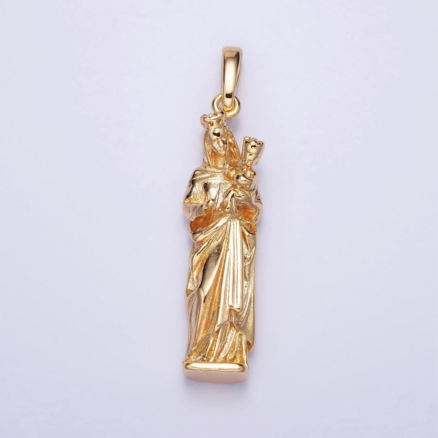 Gold, silver mother virgin mary charm with baby jesus catholic religious pendant | aa173 aa200