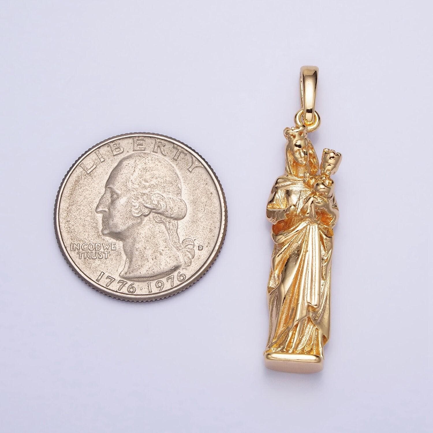 Gold, silver mother virgin mary charm with baby jesus catholic religious pendant | aa173 aa200
