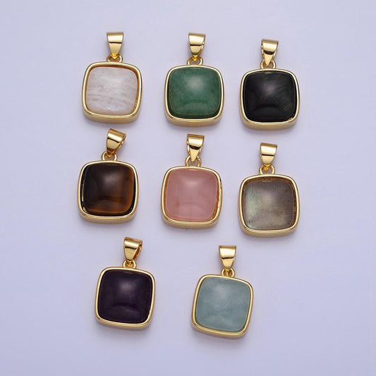 24k gold filled rose quartz, aventurine, labradorite, blue agate, amethyst square pendant geometric jewelry charm | aa183