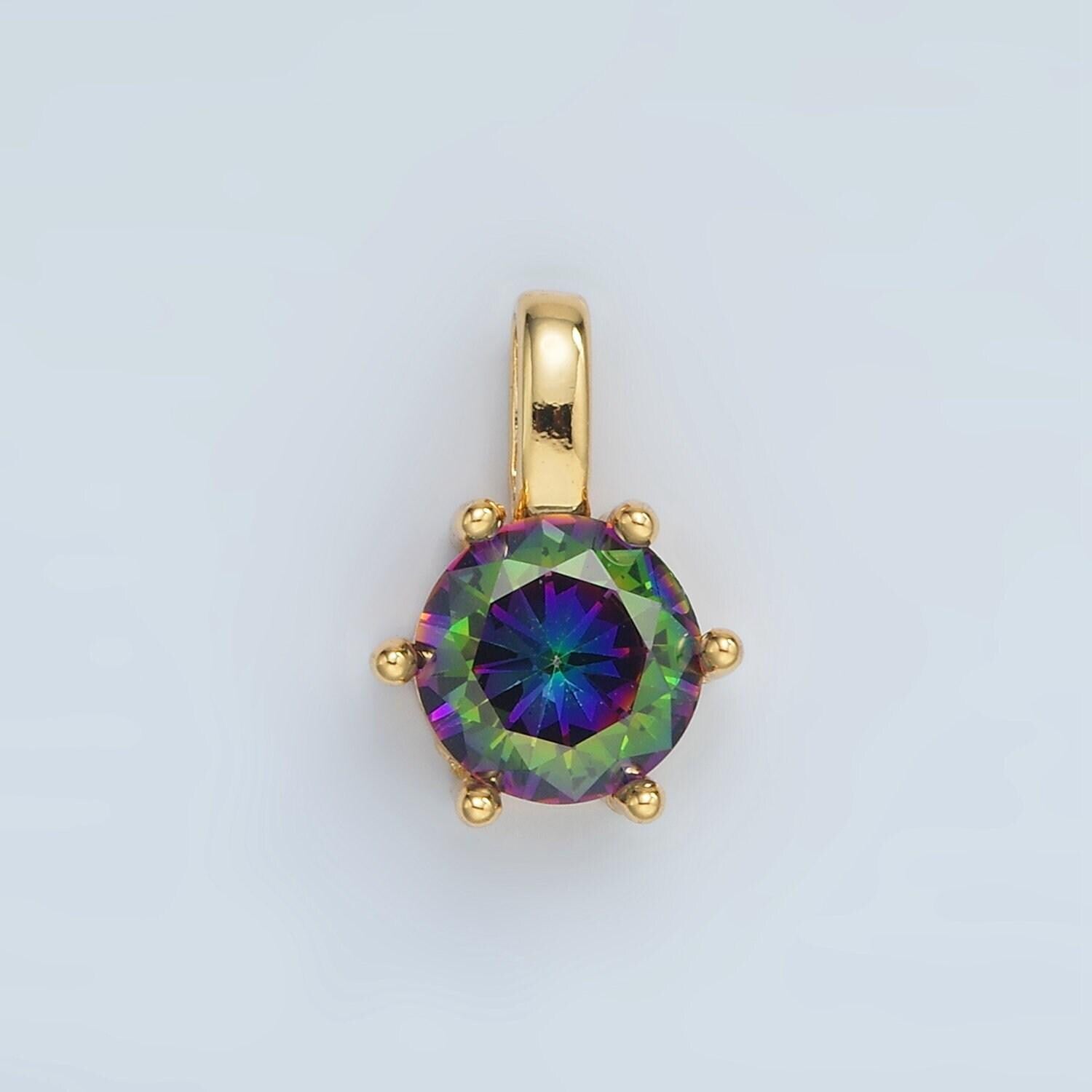 Multi color 24kgold filled round cz pendant/ charm | aa1375-aa1384