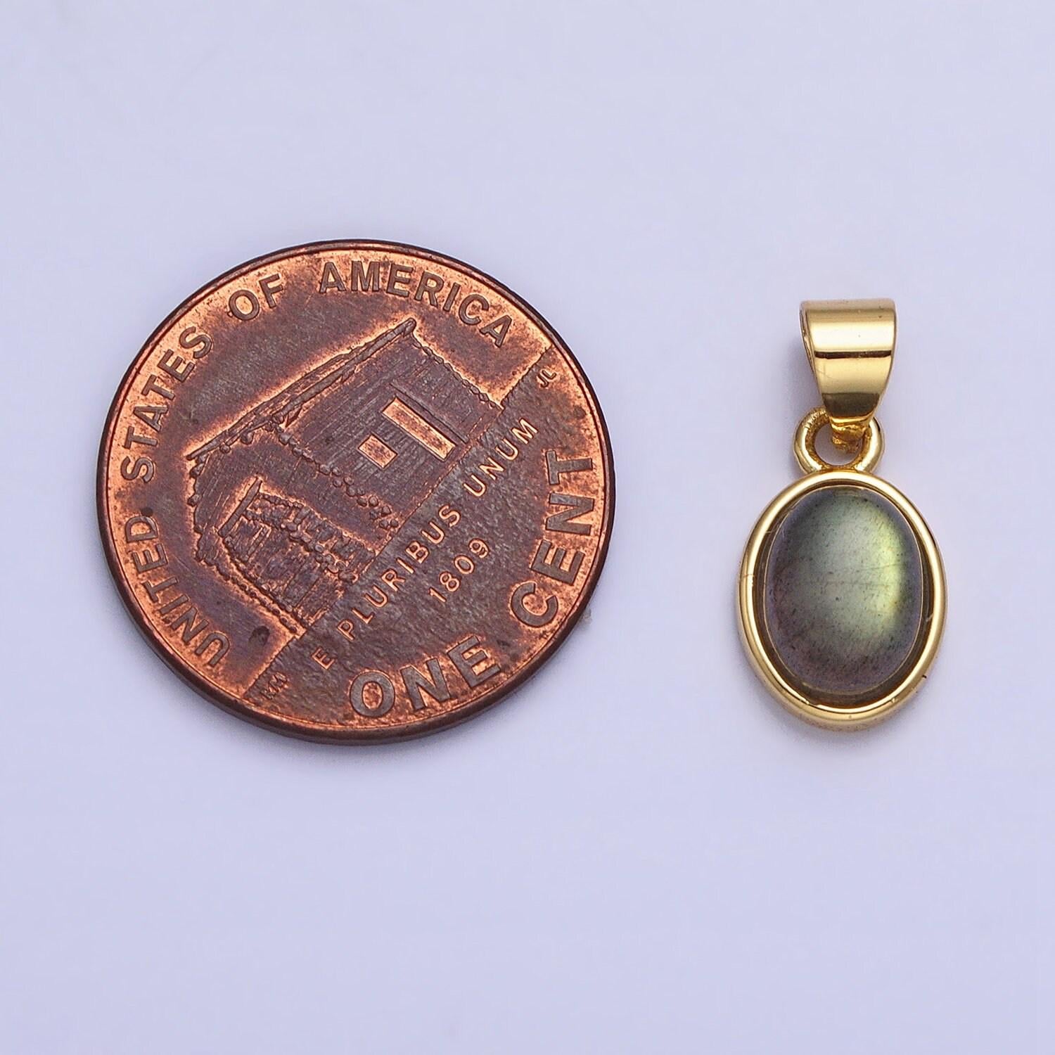 Labradorite oval charm 17x7.7mm gemstone pendant in 24k gold filled bezel aa-182
