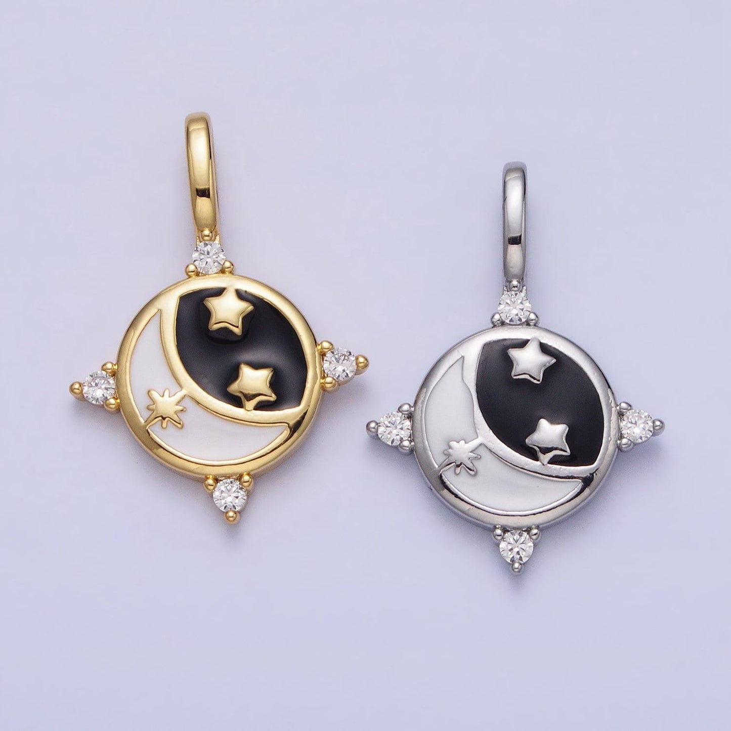 Mini round crescent moon pendant enamel moon star good night charm celestial handmade jewelry supplies aa168