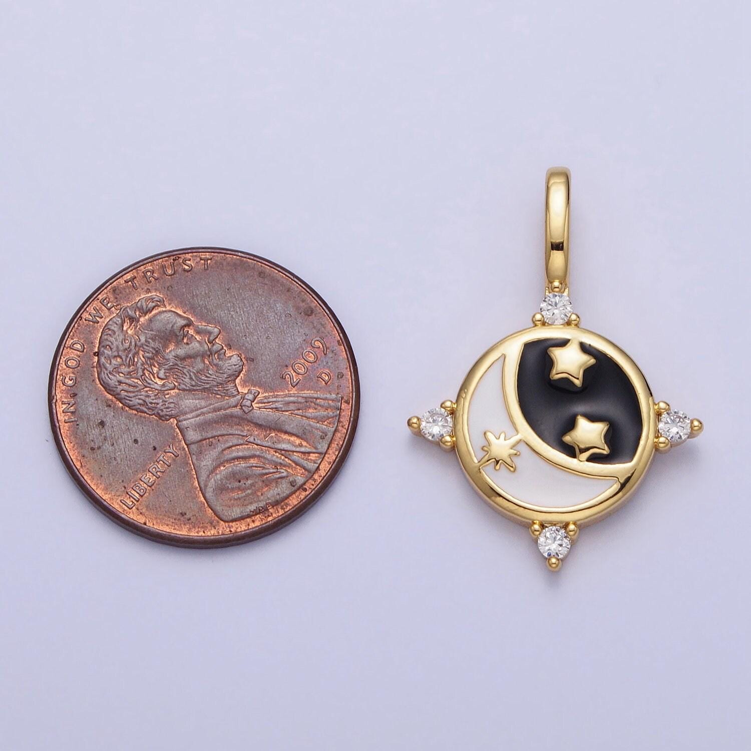 Mini round crescent moon pendant enamel moon star good night charm celestial handmade jewelry supplies aa168