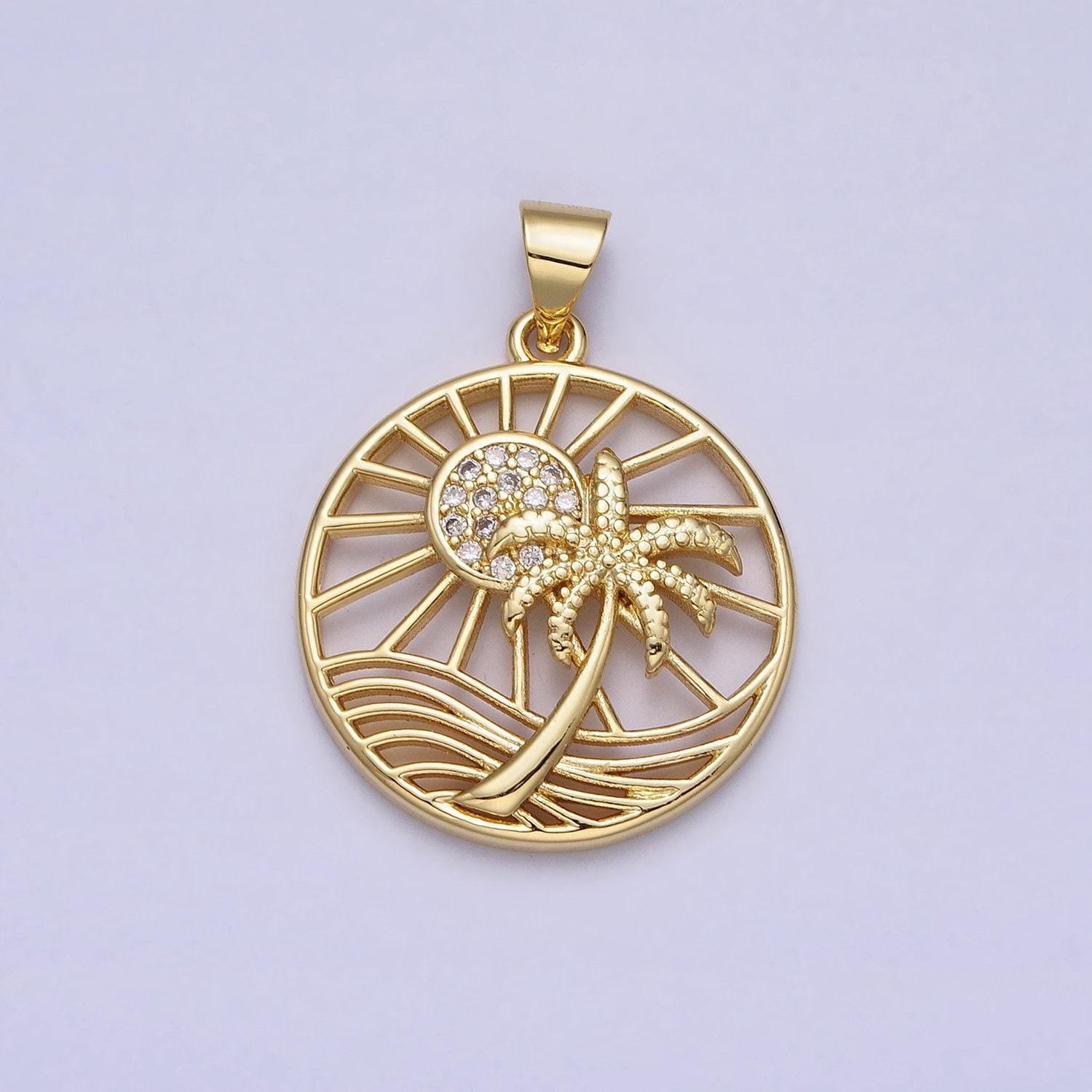 Palm tree sunrise charm gold california dream beach charm, hawaii charm, vacation tropical summer pendant for gift shop supply aa162