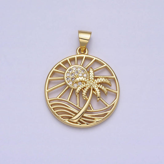Palm tree sunrise charm gold california dream beach charm, hawaii charm, vacation tropical summer pendant for gift shop supply aa162