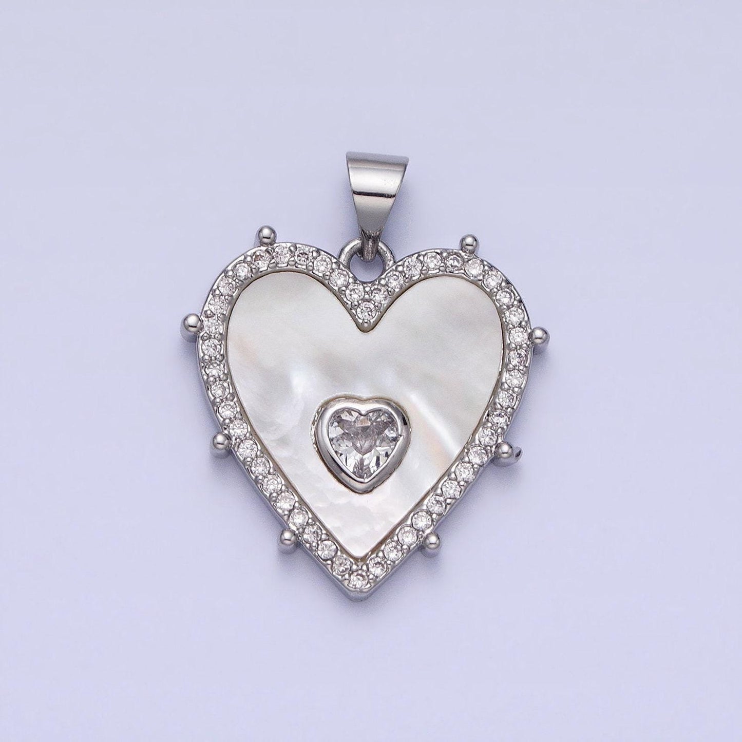 Gold, silver heart shell pearl micro paved cz pendant for mother day gift handmade jewelry supply | aa165 aa166