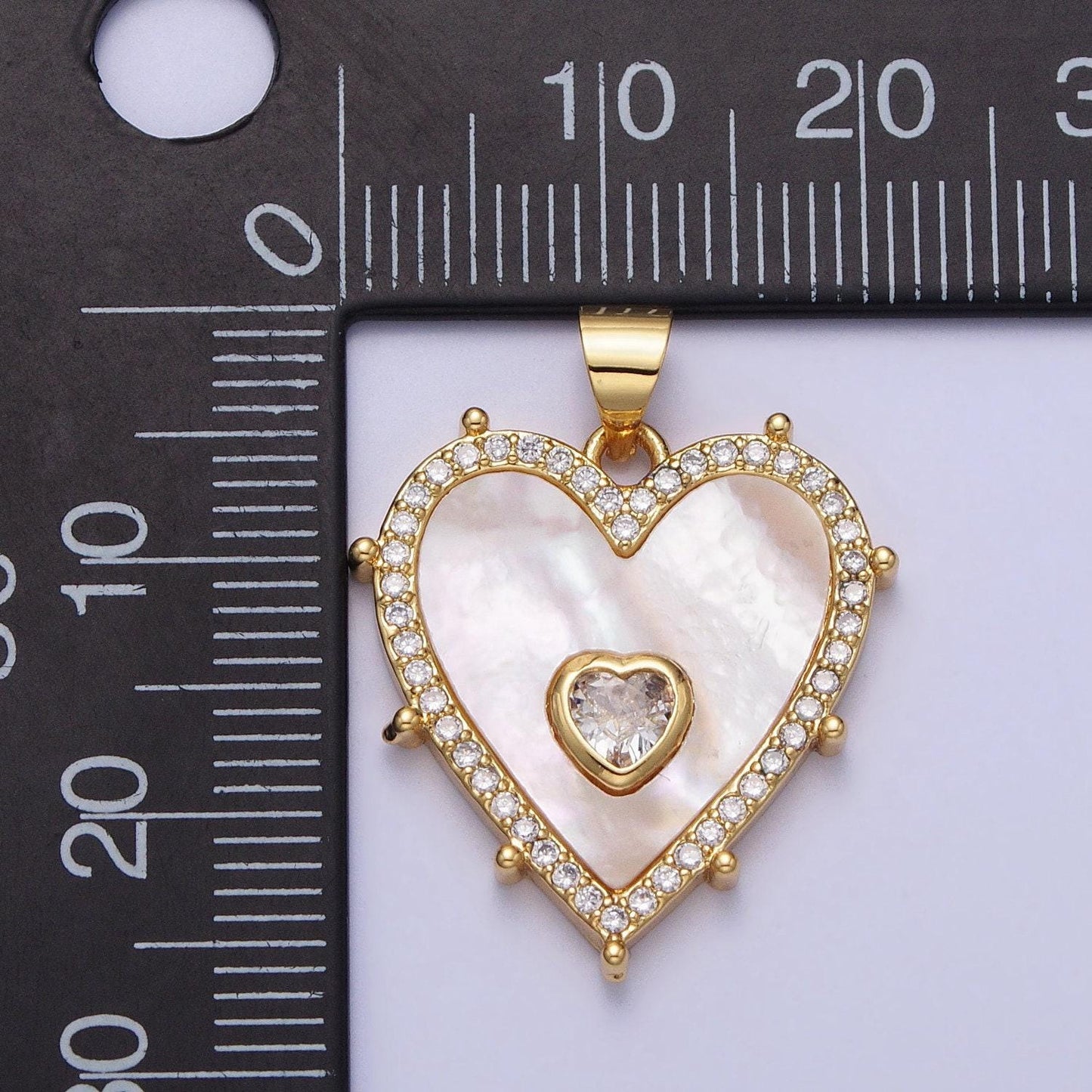 Gold, silver heart shell pearl micro paved cz pendant for mother day gift handmade jewelry supply | aa165 aa166