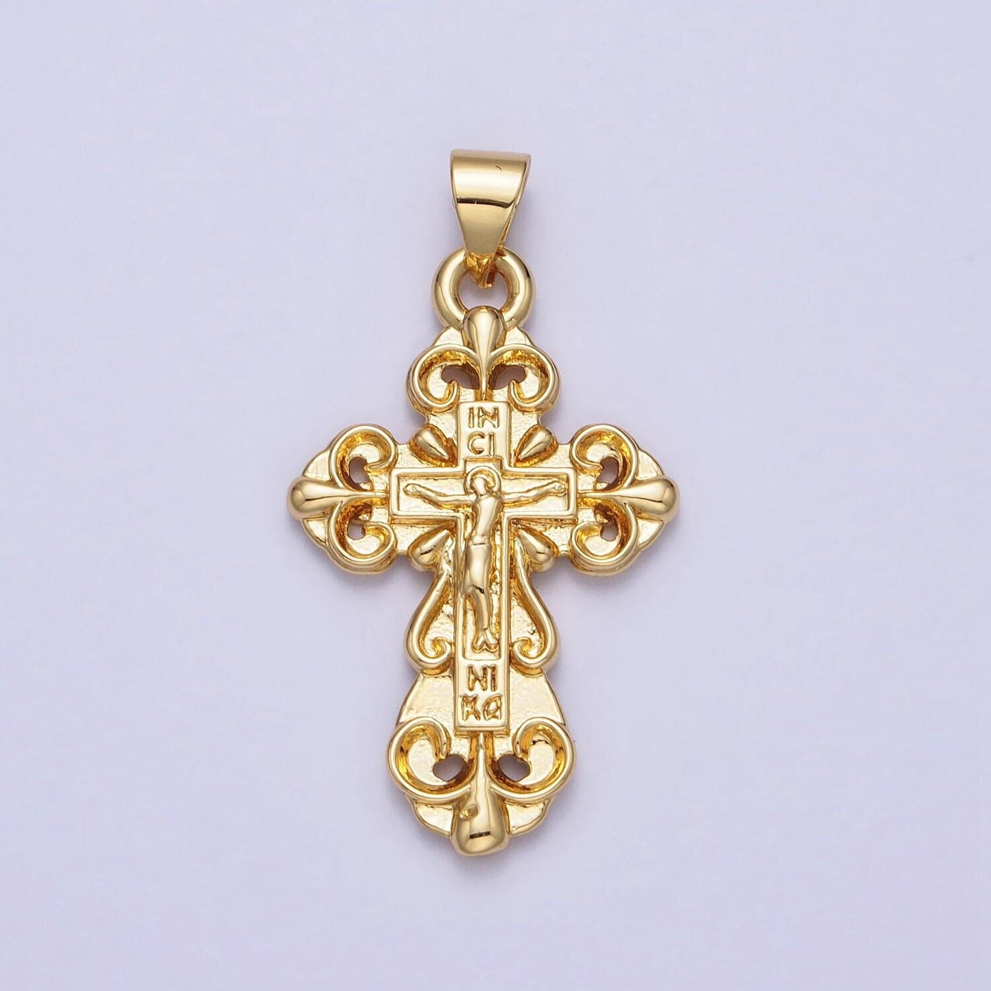 Gold ornate crucifix pendant catholic cross charm religious jewelry making aa161
