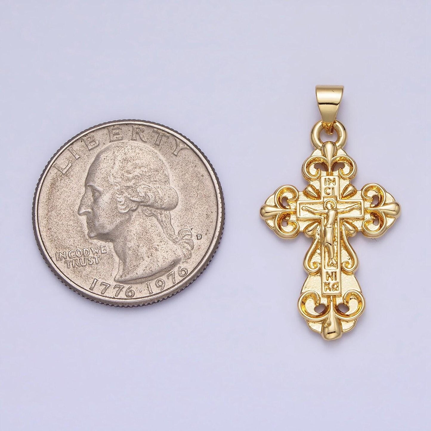 Gold ornate crucifix pendant catholic cross charm religious jewelry making aa161
