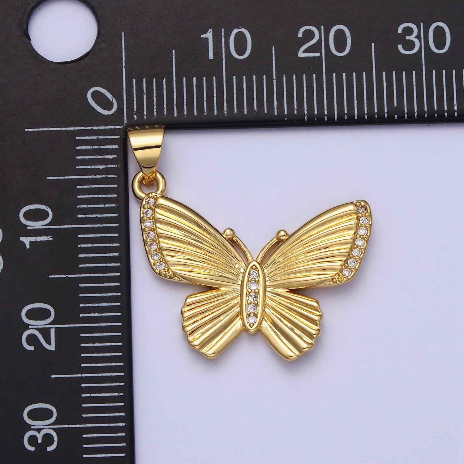 Mini gold butterfly mariposa textured sunburst clear micro paved cz pendant | aa156