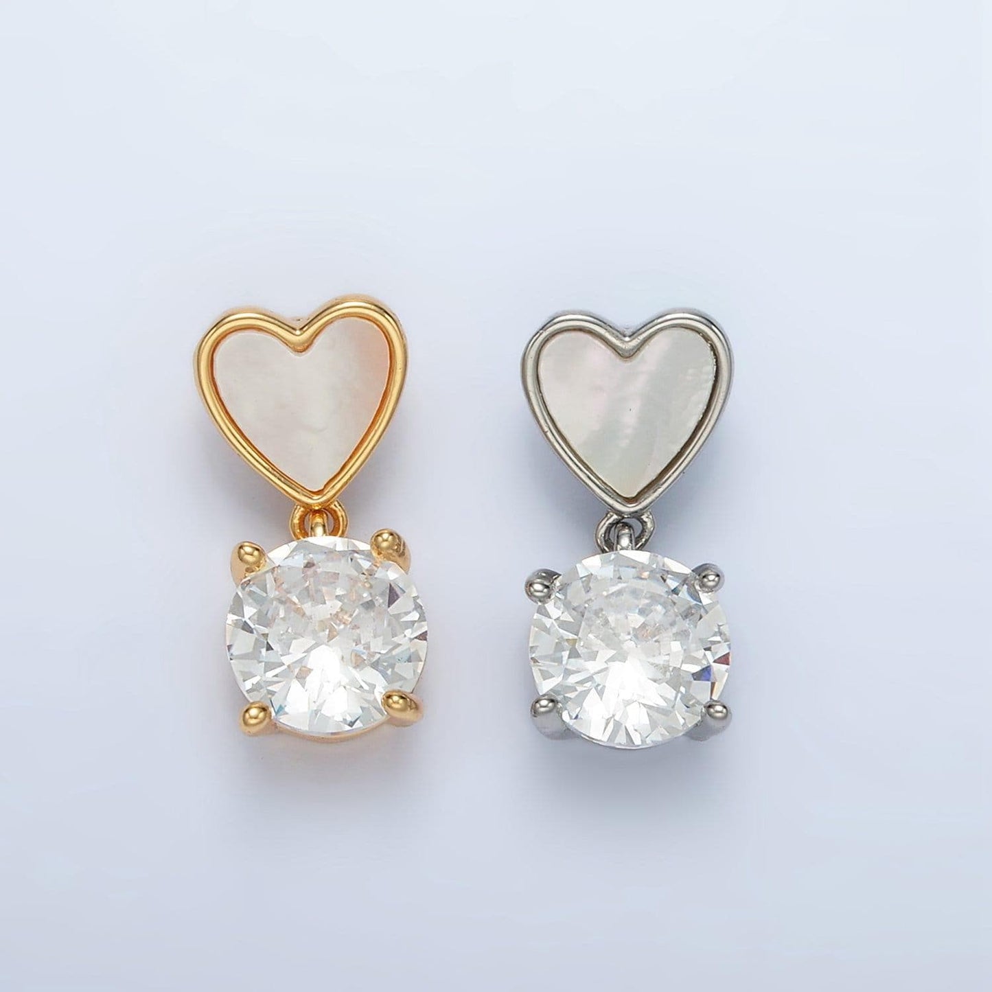 24k gold filled cz drop shell pearl, heart back loop pendant in gold & silver | aa-1512