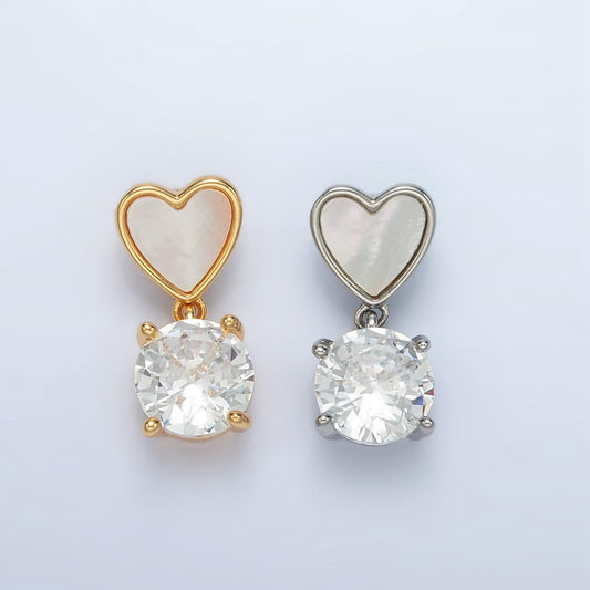 24k gold filled cz drop shell pearl, heart back loop pendant in gold & silver | aa-1512