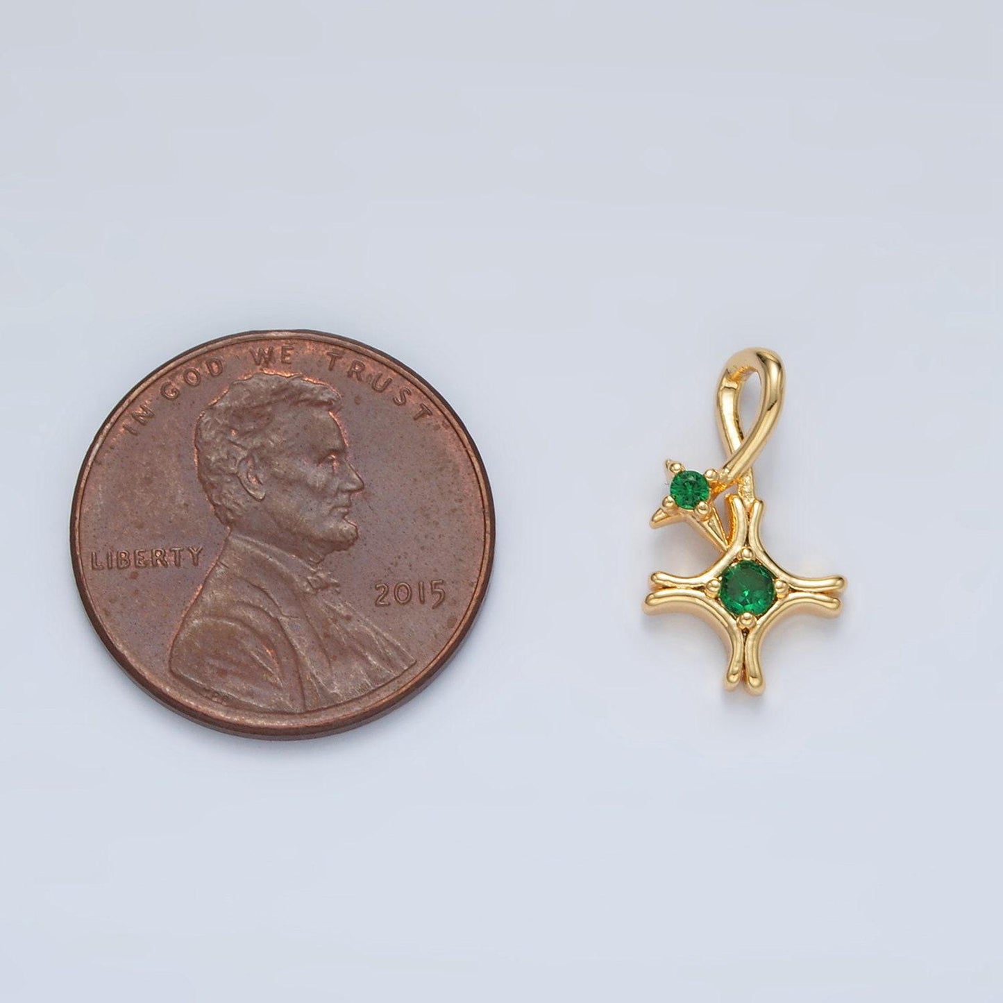 Gold filled double star green cz charm in gold & silver | aa-1513