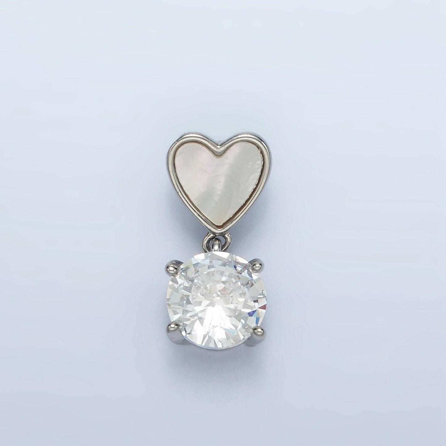 24k gold filled cz drop shell pearl, heart back loop pendant in gold & silver | aa-1512