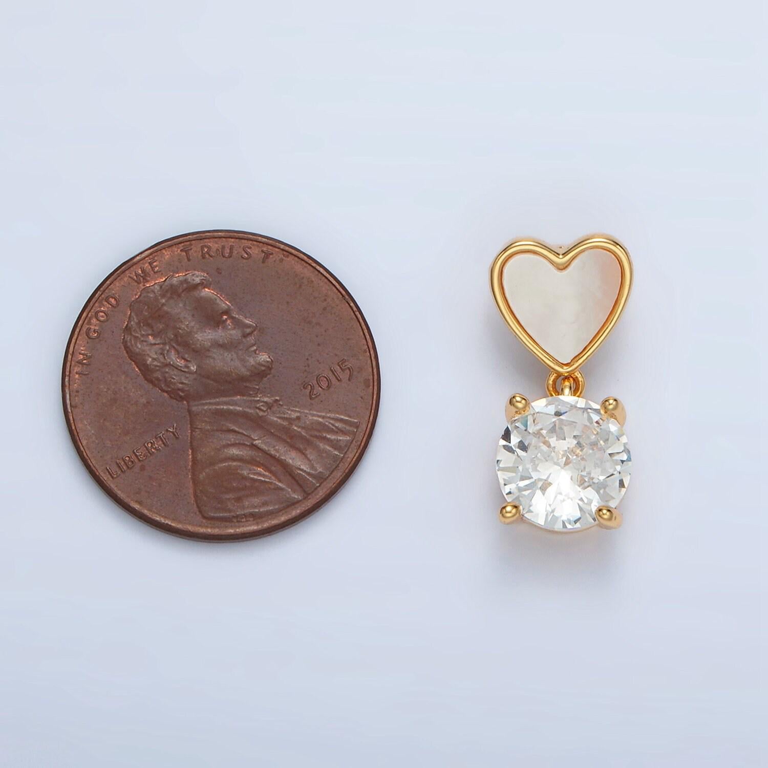 24k gold filled cz drop shell pearl, heart back loop pendant in gold & silver | aa-1512