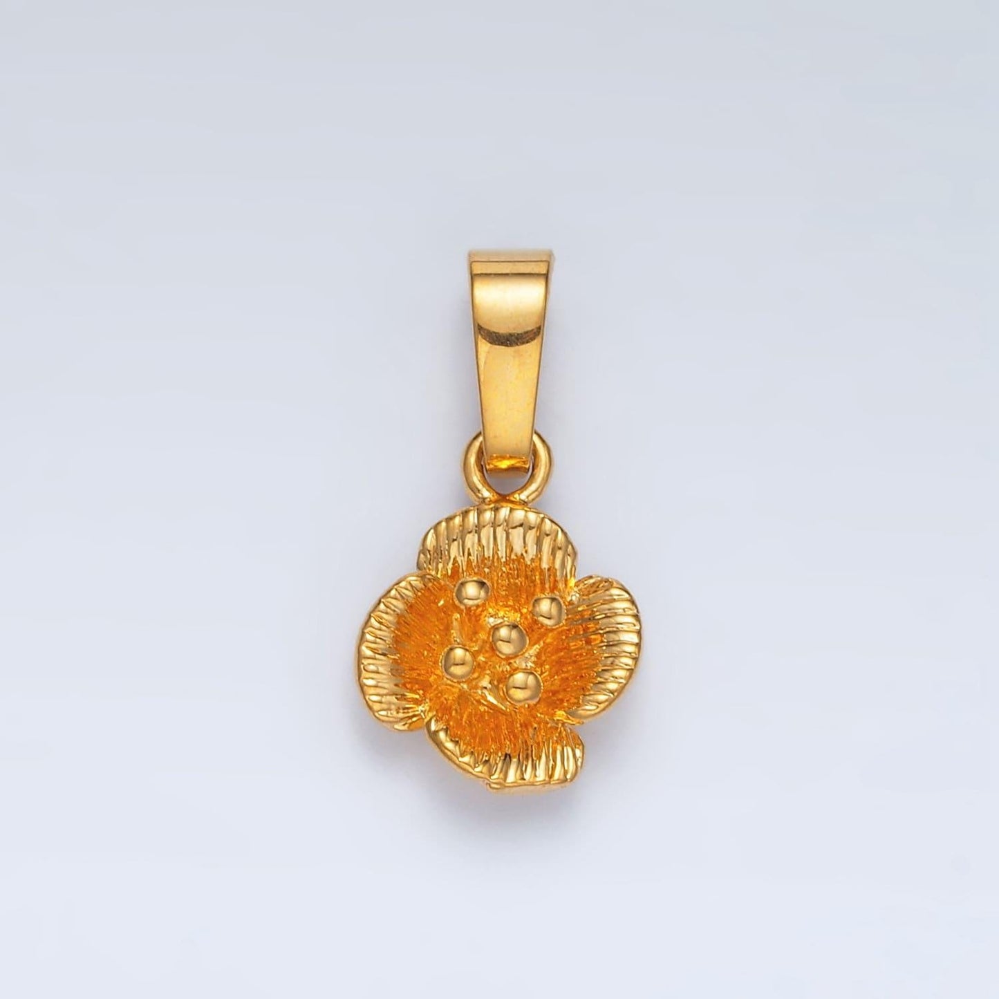 24k gold filled flower dotted line-textured petal minimalist charm | aa1410