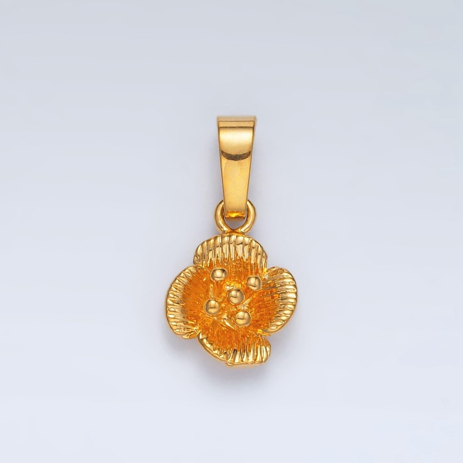 24k gold filled flower dotted line-textured petal minimalist charm | aa1410