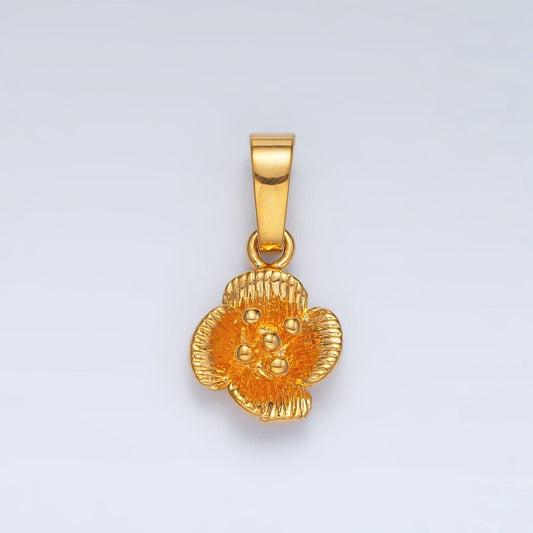 24k gold filled flower dotted line-textured petal minimalist charm | aa1410