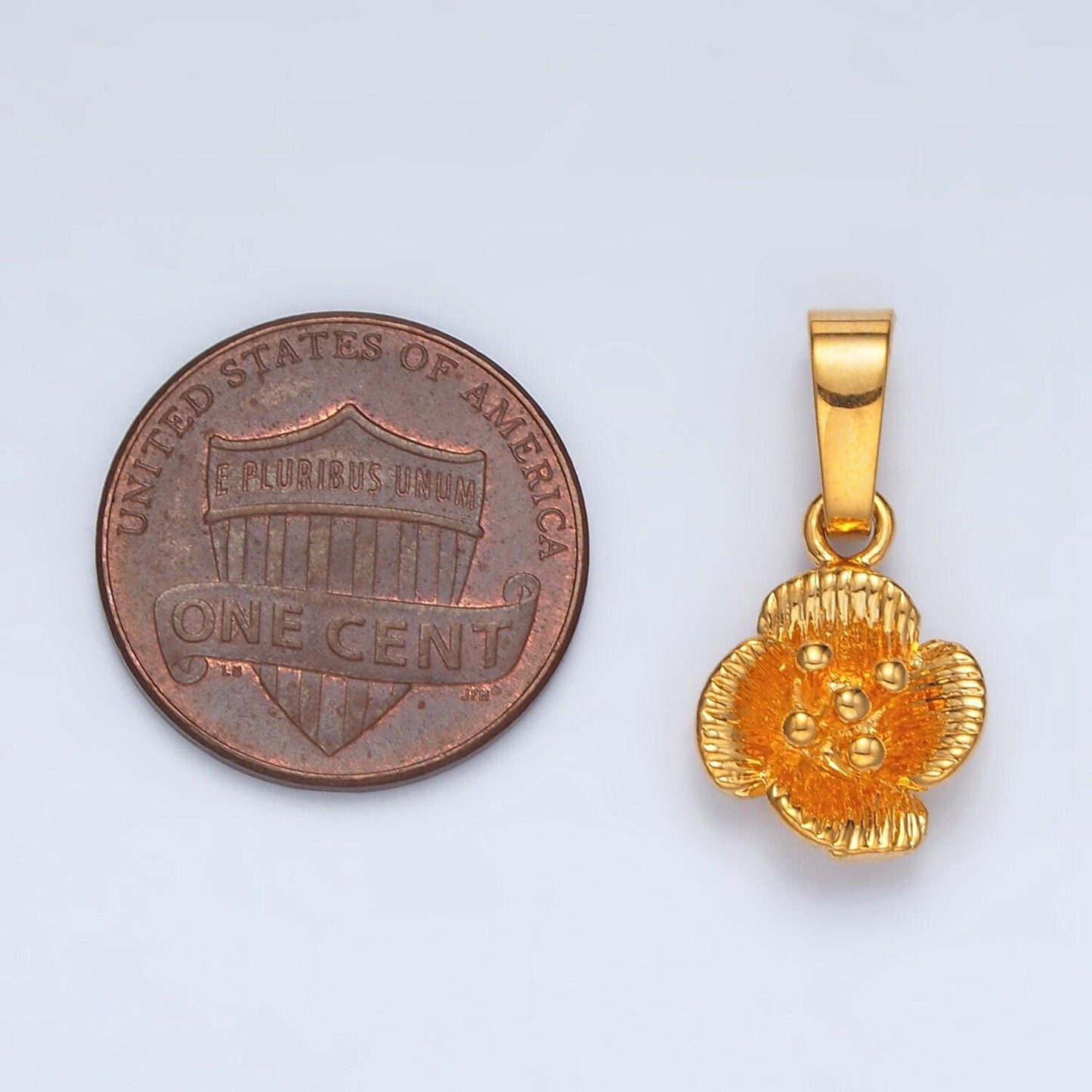 24k gold filled flower dotted line-textured petal minimalist charm | aa1410