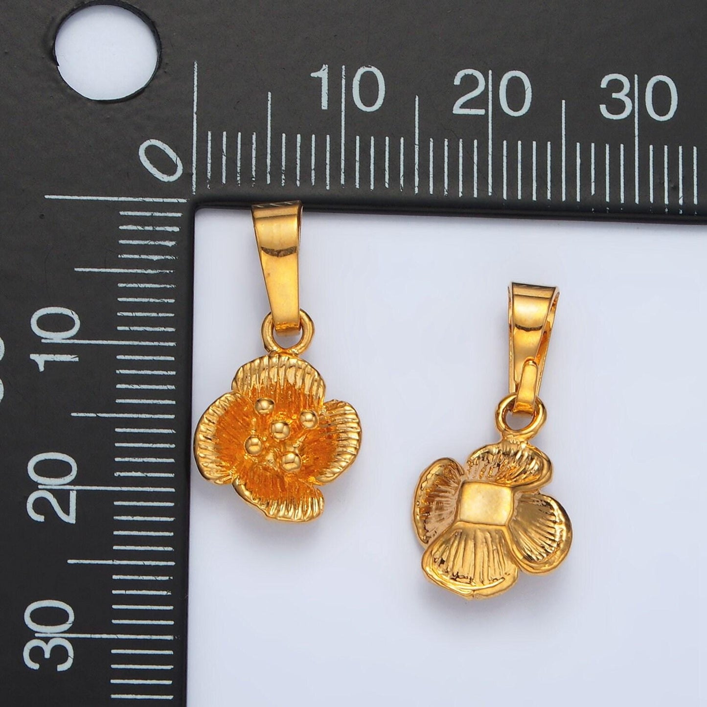 24k gold filled flower dotted line-textured petal minimalist charm | aa1410