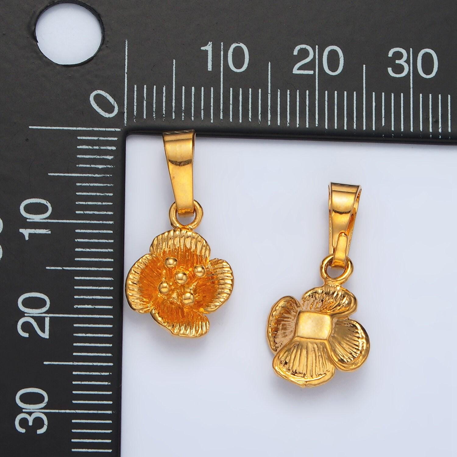 24k gold filled flower dotted line-textured petal minimalist charm | aa1410