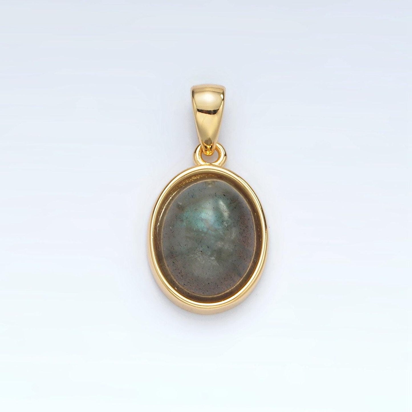 24k gold filled 14mm oval natural gemstone pendant | aa1395-aa1401
