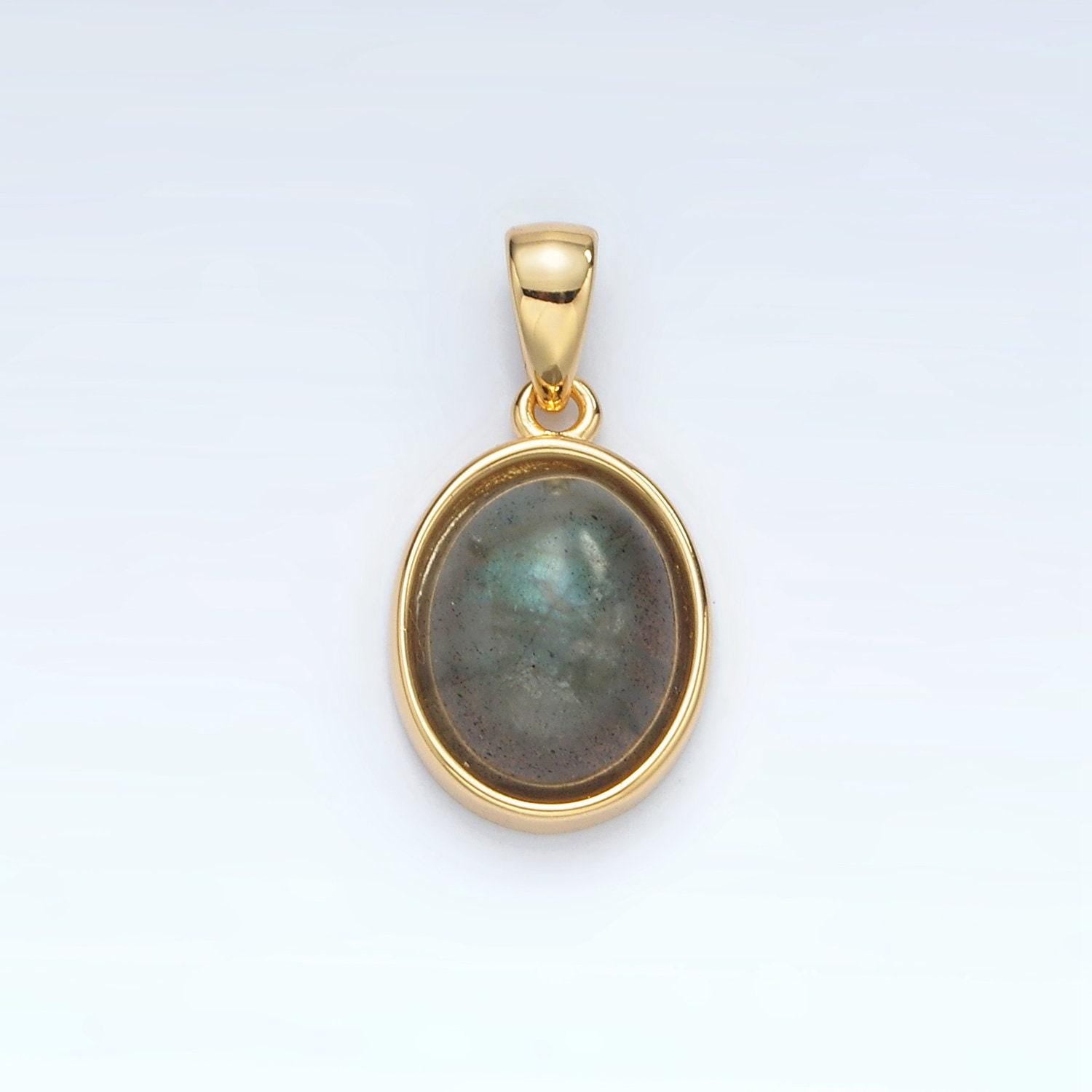 24k gold filled 14mm oval natural gemstone pendant | aa1395-aa1401