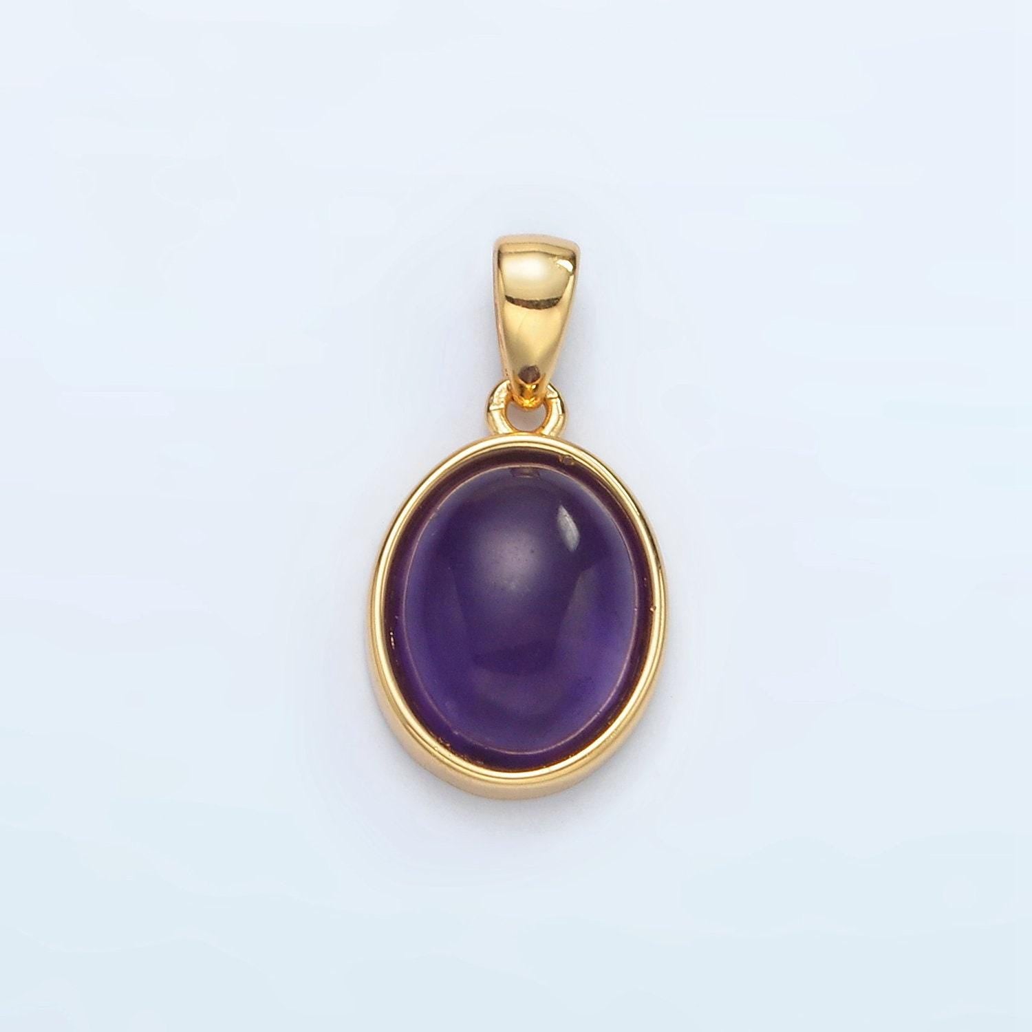 24k gold filled 14mm oval natural gemstone pendant | aa1395-aa1401