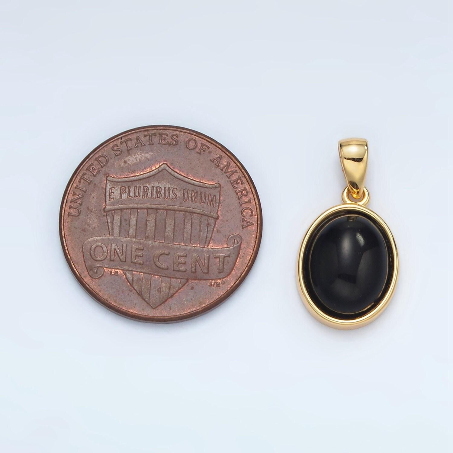 24k gold filled 14mm oval natural gemstone pendant | aa1395-aa1401