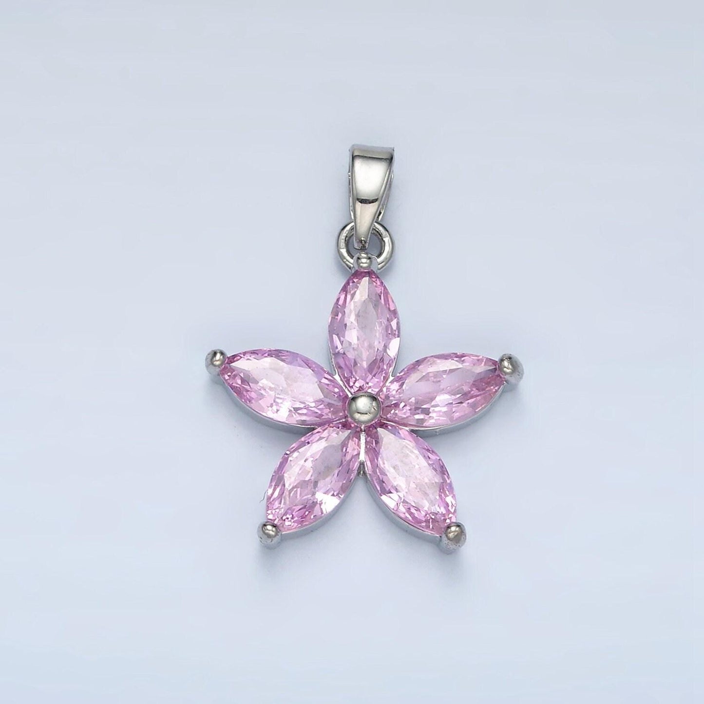 24k gold filled pink marquise cz flower pendant in gold & silver | aa-1392