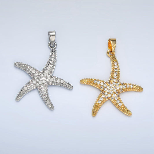 24k gold filled 26mm cz paved starfish pendant in gold & silver |