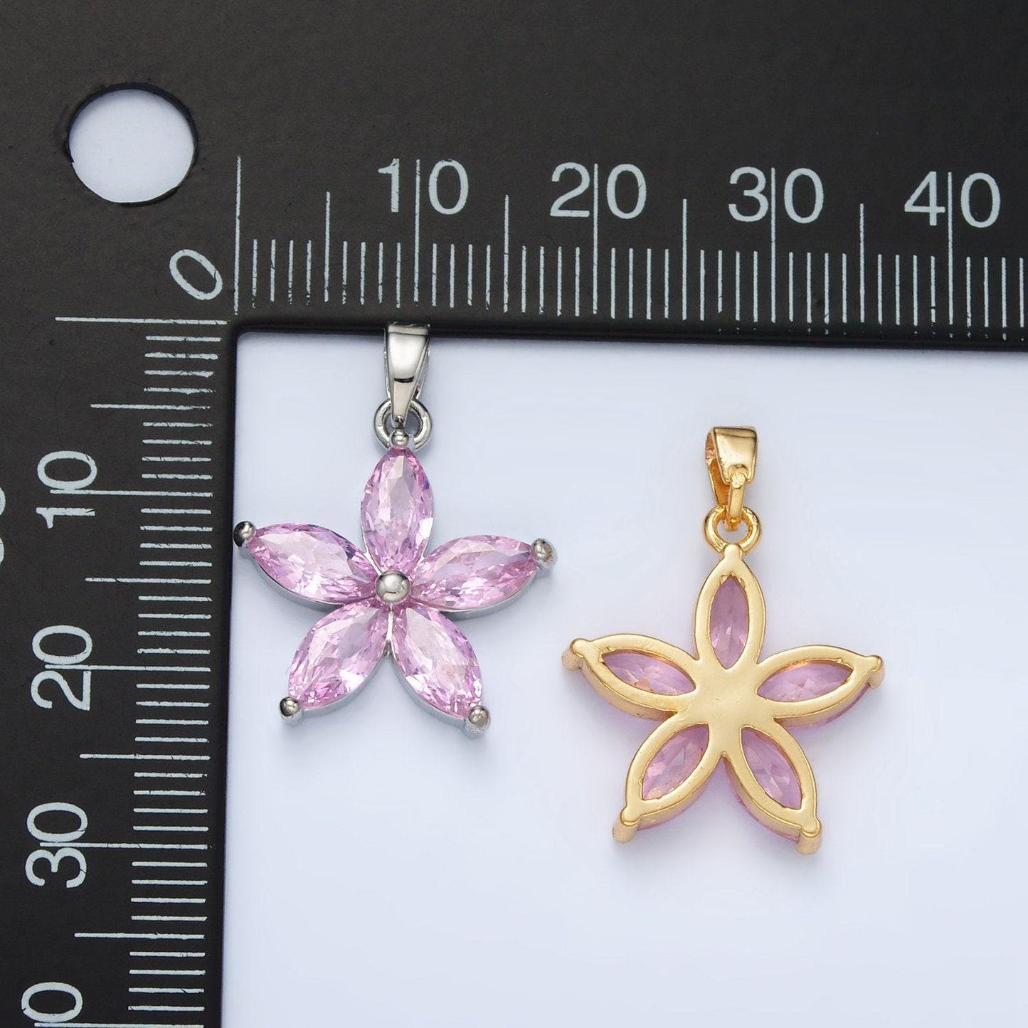 24k gold filled pink marquise cz flower pendant in gold & silver | aa-1392