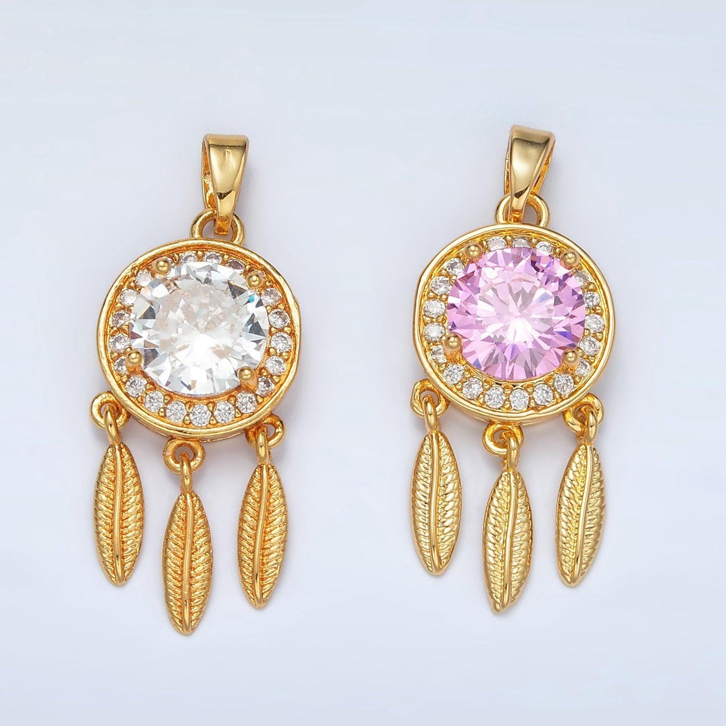 24k gold filled dreamcatcher w/ pink & clear paved cz | aa-1387