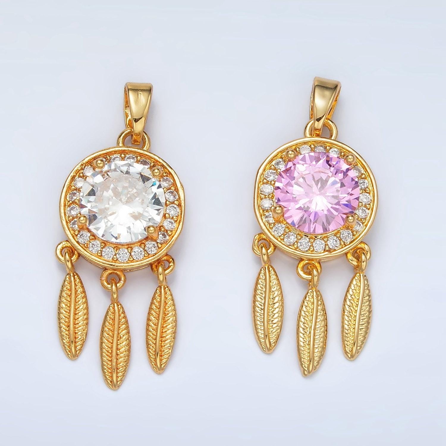 24k gold filled dreamcatcher w/ pink & clear paved cz | aa-1387